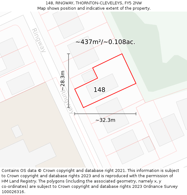 148, RINGWAY, THORNTON-CLEVELEYS, FY5 2NW: Plot and title map