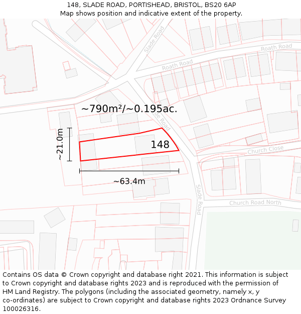 148, SLADE ROAD, PORTISHEAD, BRISTOL, BS20 6AP: Plot and title map