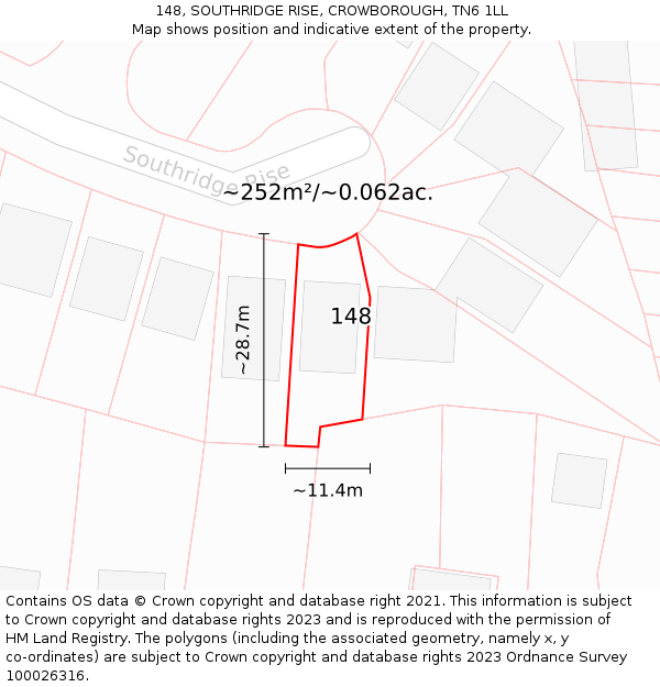 148, SOUTHRIDGE RISE, CROWBOROUGH, TN6 1LL: Plot and title map