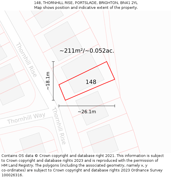 148, THORNHILL RISE, PORTSLADE, BRIGHTON, BN41 2YL: Plot and title map