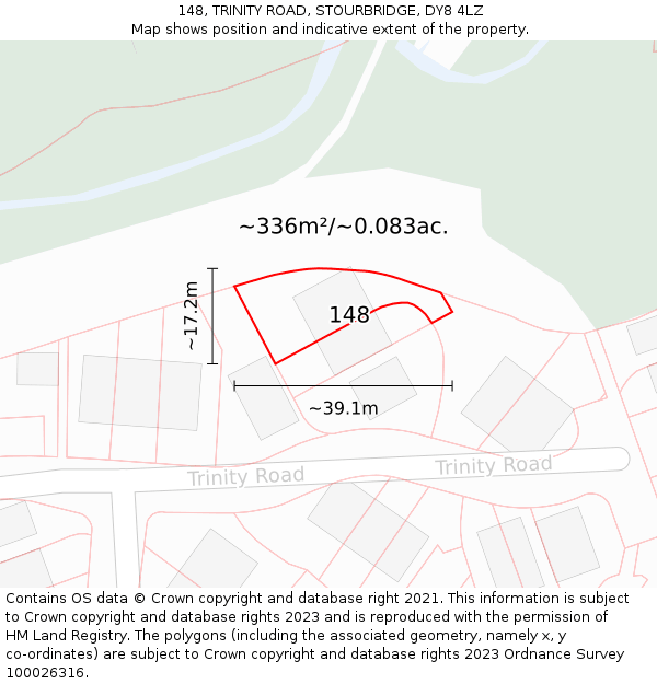 148, TRINITY ROAD, STOURBRIDGE, DY8 4LZ: Plot and title map