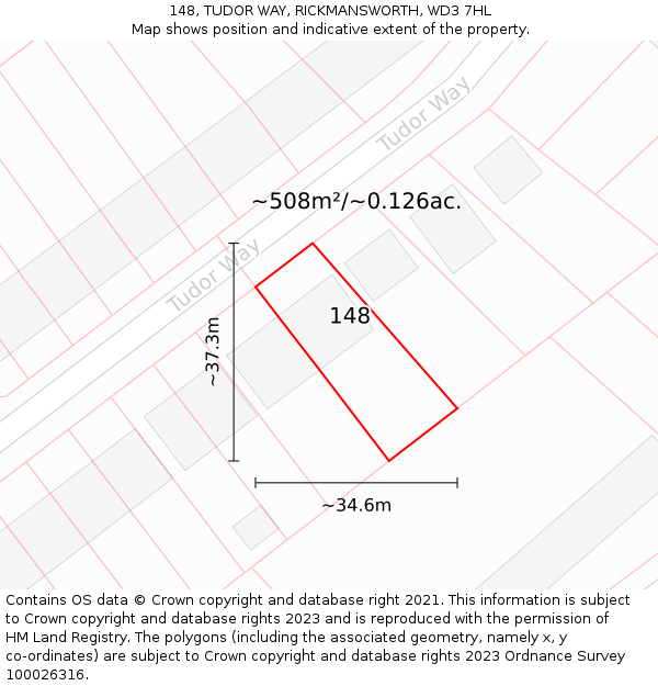 148, TUDOR WAY, RICKMANSWORTH, WD3 7HL: Plot and title map