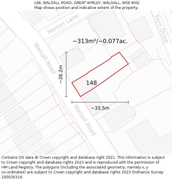 148, WALSALL ROAD, GREAT WYRLEY, WALSALL, WS6 6NQ: Plot and title map