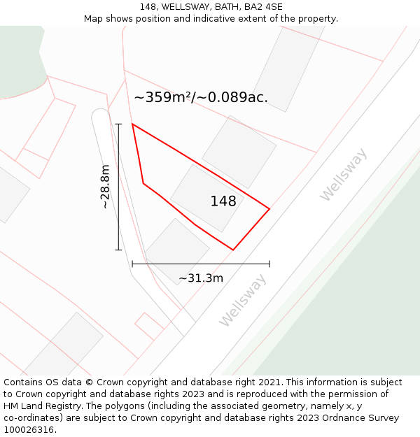 148, WELLSWAY, BATH, BA2 4SE: Plot and title map