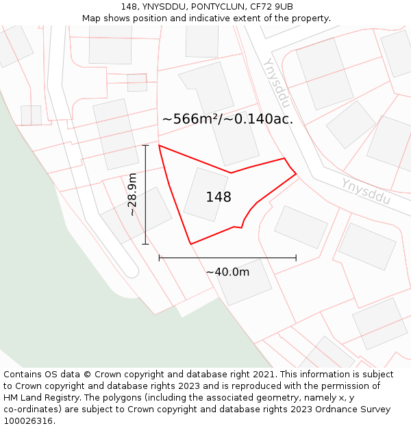 148, YNYSDDU, PONTYCLUN, CF72 9UB: Plot and title map