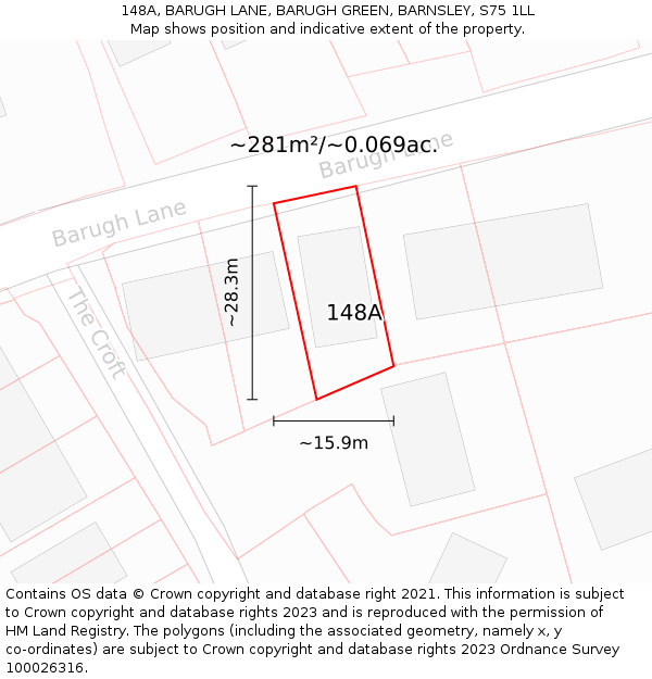 148A, BARUGH LANE, BARUGH GREEN, BARNSLEY, S75 1LL: Plot and title map