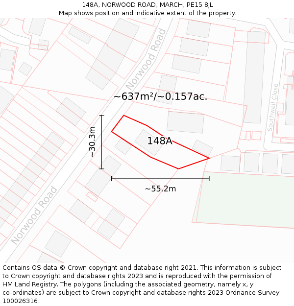 148A, NORWOOD ROAD, MARCH, PE15 8JL: Plot and title map