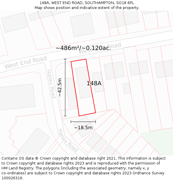 148A, WEST END ROAD, SOUTHAMPTON, SO18 6PL: Plot and title map