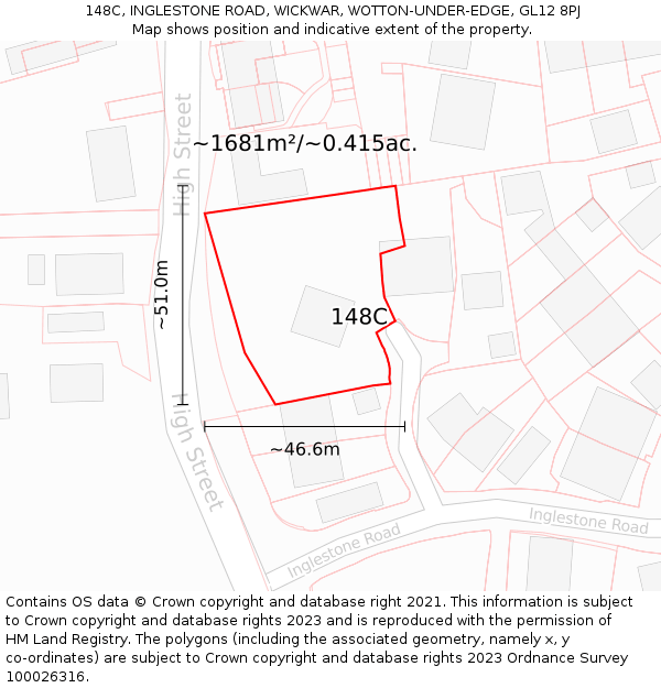 148C, INGLESTONE ROAD, WICKWAR, WOTTON-UNDER-EDGE, GL12 8PJ: Plot and title map