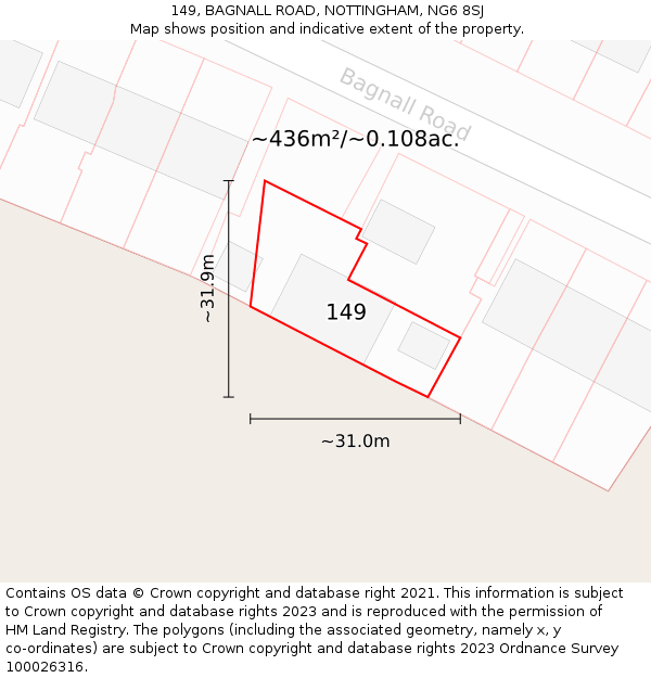 149, BAGNALL ROAD, NOTTINGHAM, NG6 8SJ: Plot and title map