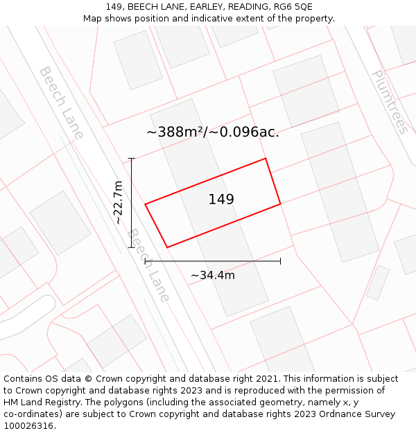 149, BEECH LANE, EARLEY, READING, RG6 5QE: Plot and title map