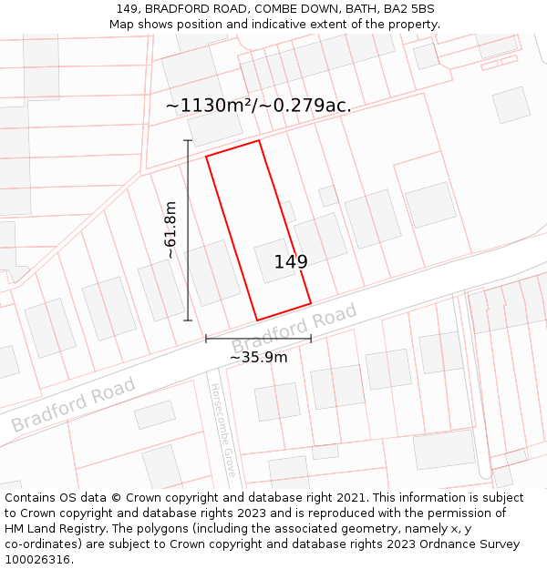 149, BRADFORD ROAD, COMBE DOWN, BATH, BA2 5BS: Plot and title map