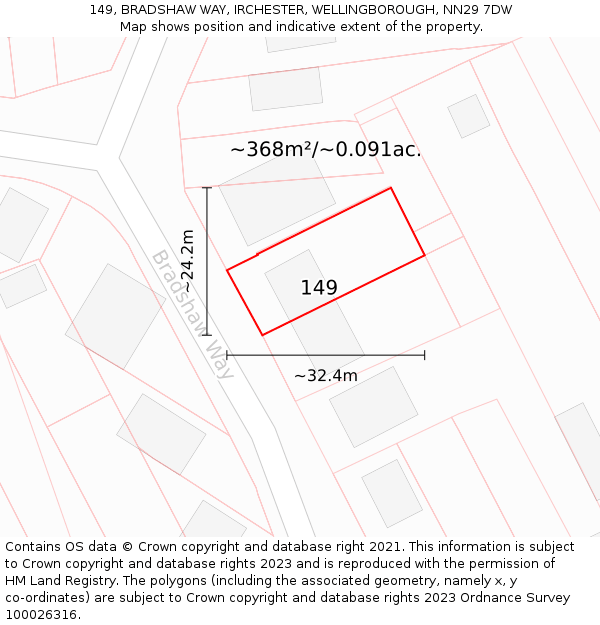 149, BRADSHAW WAY, IRCHESTER, WELLINGBOROUGH, NN29 7DW: Plot and title map