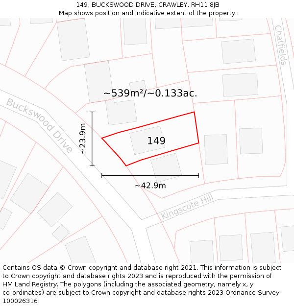 149, BUCKSWOOD DRIVE, CRAWLEY, RH11 8JB: Plot and title map