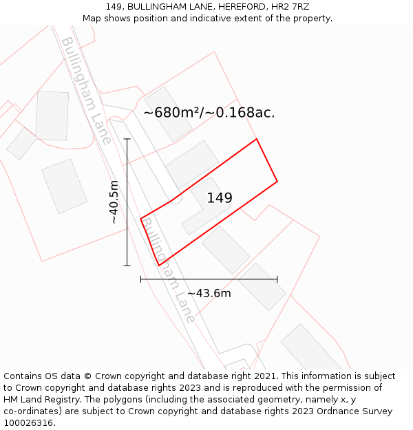 149, BULLINGHAM LANE, HEREFORD, HR2 7RZ: Plot and title map