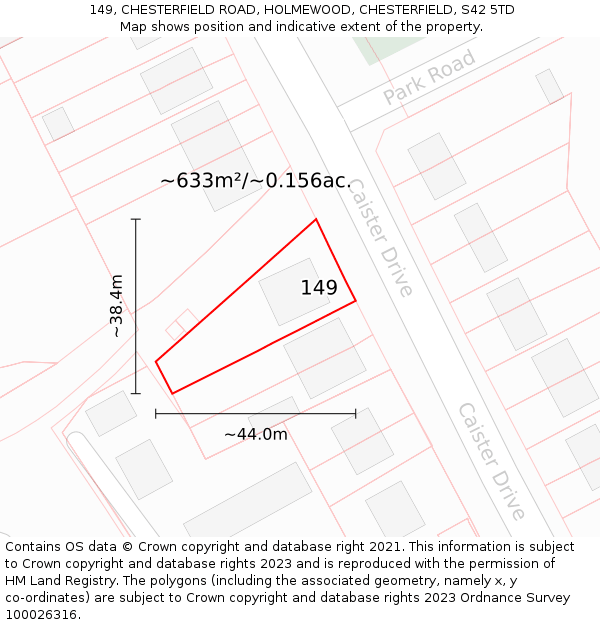 149, CHESTERFIELD ROAD, HOLMEWOOD, CHESTERFIELD, S42 5TD: Plot and title map