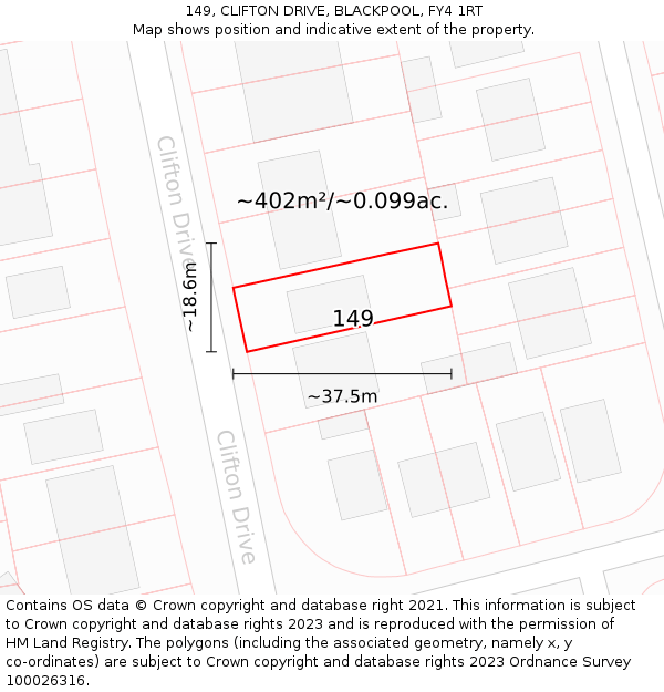 149, CLIFTON DRIVE, BLACKPOOL, FY4 1RT: Plot and title map