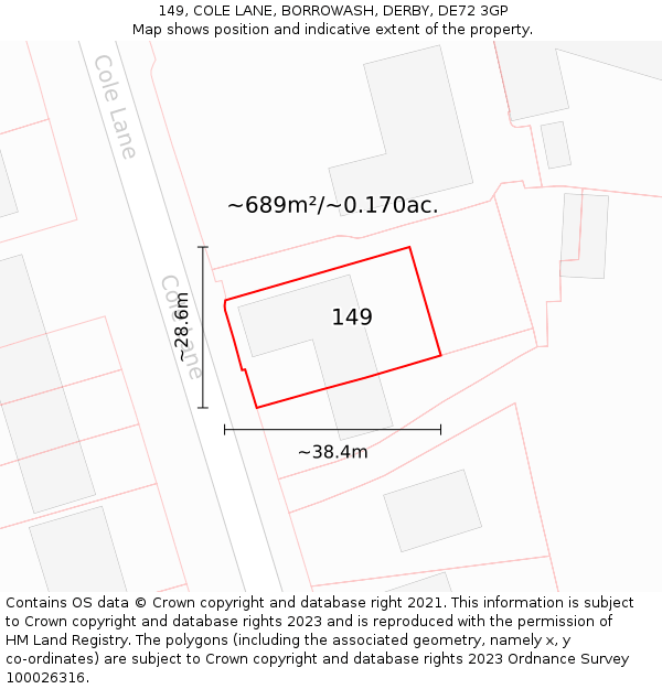 149, COLE LANE, BORROWASH, DERBY, DE72 3GP: Plot and title map