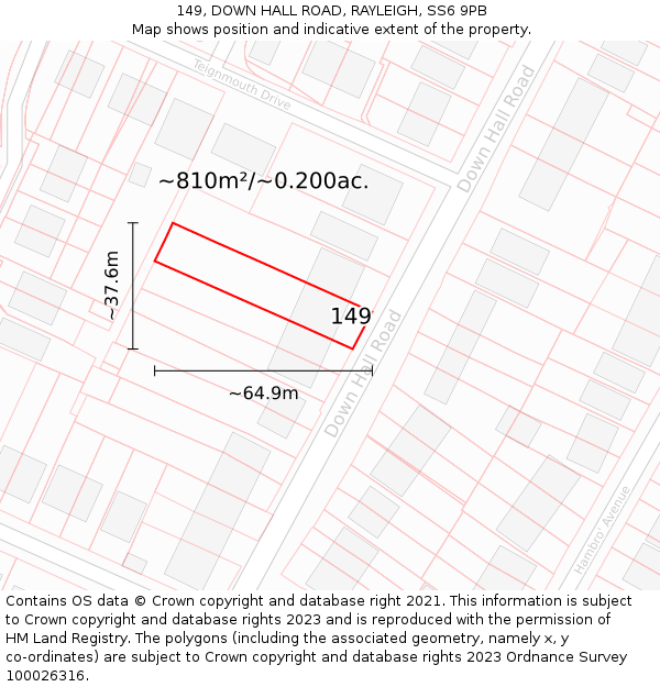 149, DOWN HALL ROAD, RAYLEIGH, SS6 9PB: Plot and title map