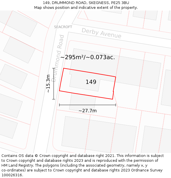 149, DRUMMOND ROAD, SKEGNESS, PE25 3BU: Plot and title map