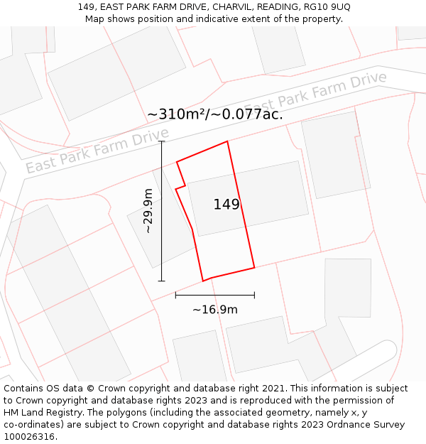 149, EAST PARK FARM DRIVE, CHARVIL, READING, RG10 9UQ: Plot and title map