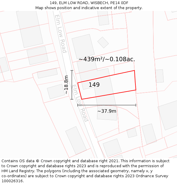149, ELM LOW ROAD, WISBECH, PE14 0DF: Plot and title map