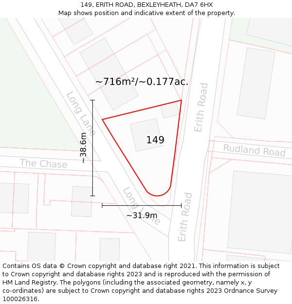 149, ERITH ROAD, BEXLEYHEATH, DA7 6HX: Plot and title map