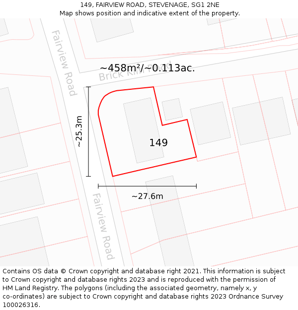 149, FAIRVIEW ROAD, STEVENAGE, SG1 2NE: Plot and title map