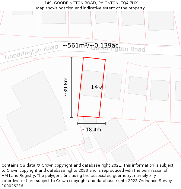 149, GOODRINGTON ROAD, PAIGNTON, TQ4 7HX: Plot and title map
