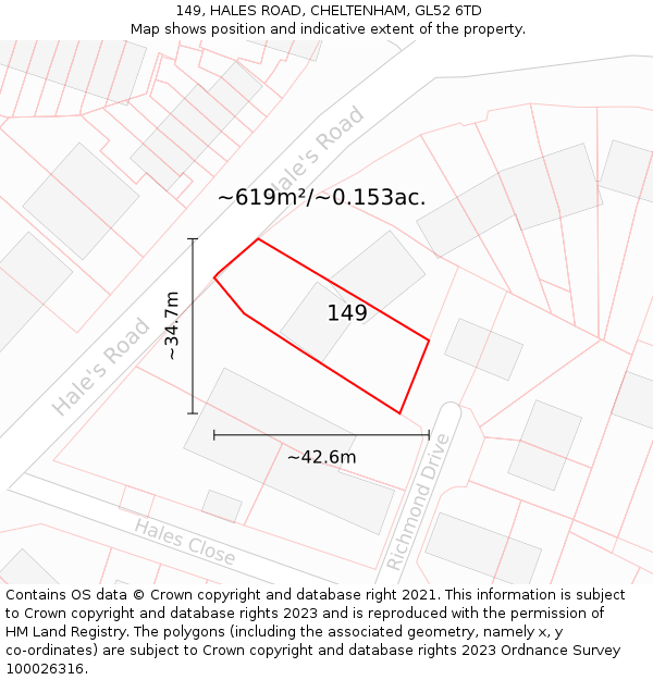 149, HALES ROAD, CHELTENHAM, GL52 6TD: Plot and title map