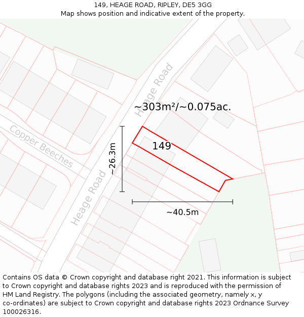 149, HEAGE ROAD, RIPLEY, DE5 3GG: Plot and title map