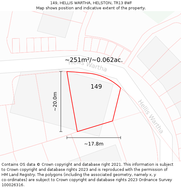 149, HELLIS WARTHA, HELSTON, TR13 8WF: Plot and title map