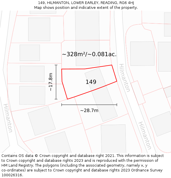 149, HILMANTON, LOWER EARLEY, READING, RG6 4HJ: Plot and title map