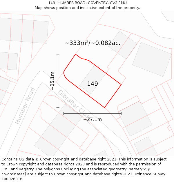 149, HUMBER ROAD, COVENTRY, CV3 1NU: Plot and title map