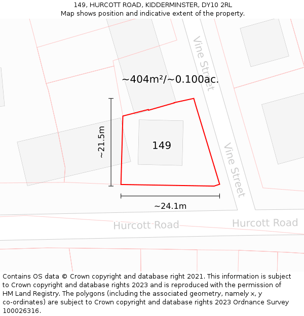149, HURCOTT ROAD, KIDDERMINSTER, DY10 2RL: Plot and title map