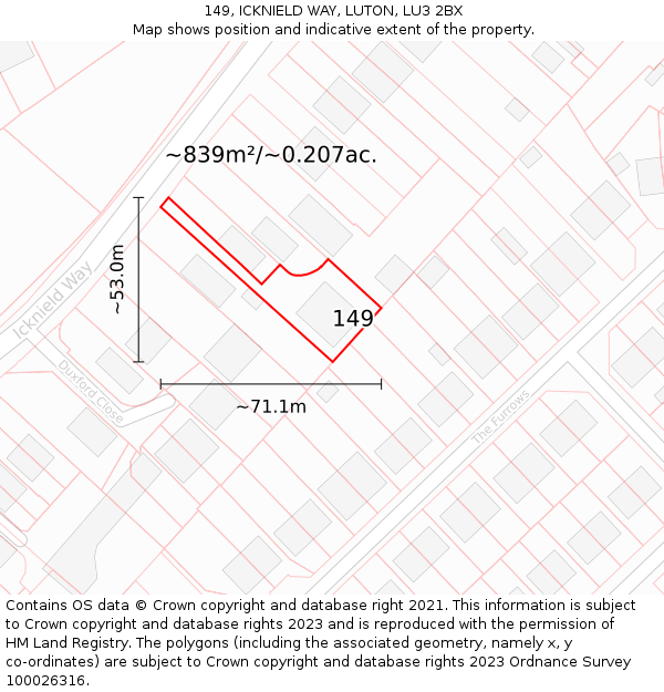 149, ICKNIELD WAY, LUTON, LU3 2BX: Plot and title map