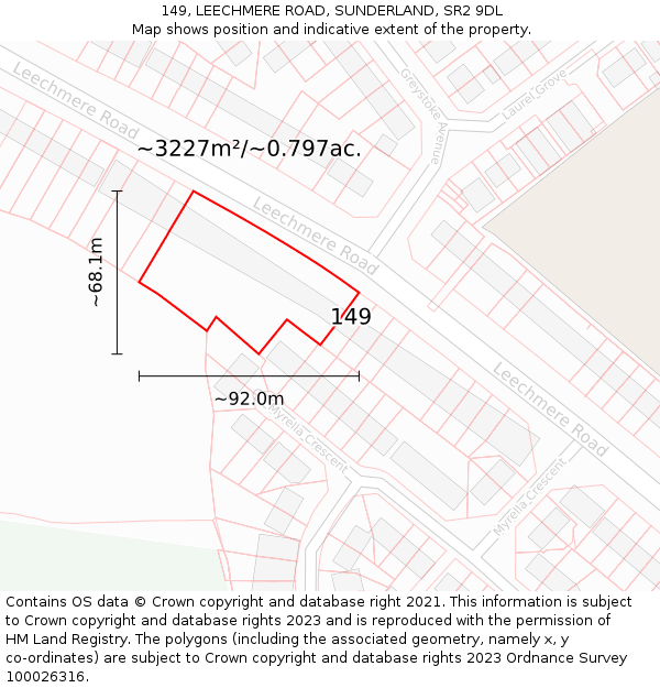 149, LEECHMERE ROAD, SUNDERLAND, SR2 9DL: Plot and title map
