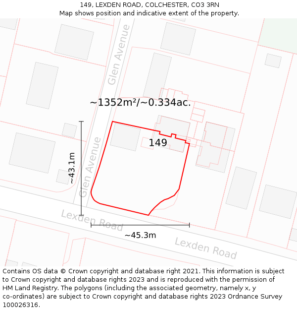 149, LEXDEN ROAD, COLCHESTER, CO3 3RN: Plot and title map