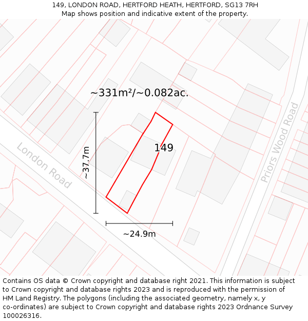 149, LONDON ROAD, HERTFORD HEATH, HERTFORD, SG13 7RH: Plot and title map