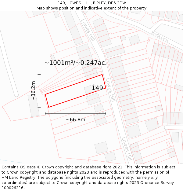 149, LOWES HILL, RIPLEY, DE5 3DW: Plot and title map