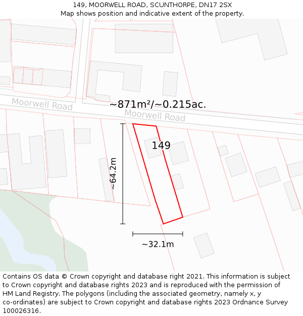 149, MOORWELL ROAD, SCUNTHORPE, DN17 2SX: Plot and title map