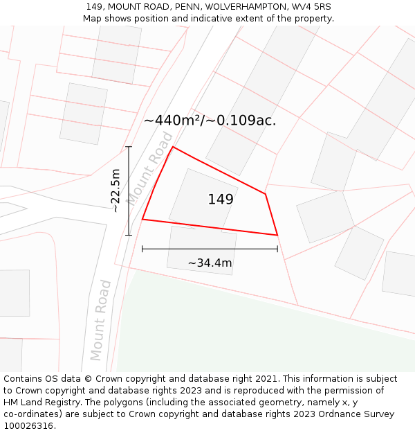 149, MOUNT ROAD, PENN, WOLVERHAMPTON, WV4 5RS: Plot and title map