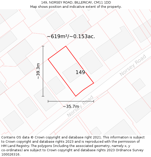 149, NORSEY ROAD, BILLERICAY, CM11 1DD: Plot and title map