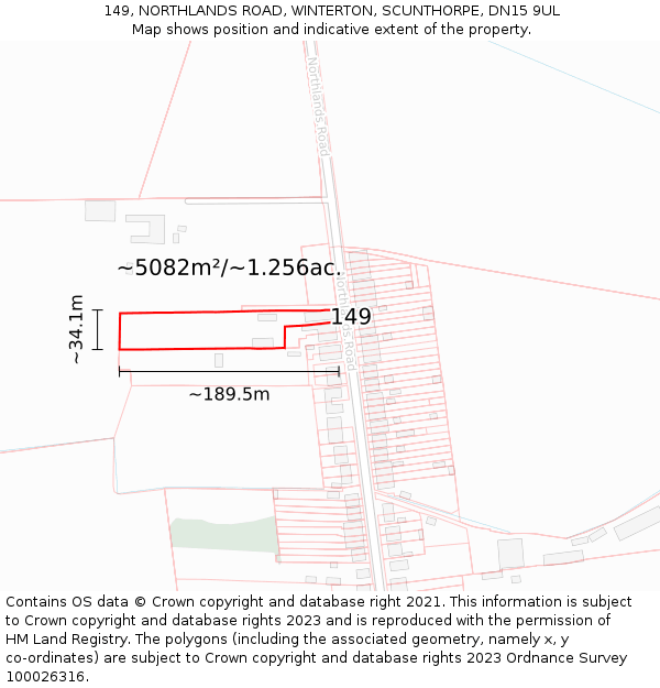 149, NORTHLANDS ROAD, WINTERTON, SCUNTHORPE, DN15 9UL: Plot and title map