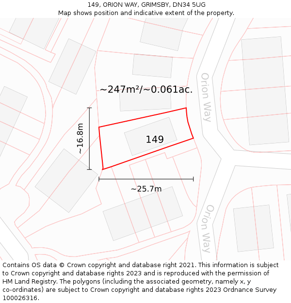 149, ORION WAY, GRIMSBY, DN34 5UG: Plot and title map