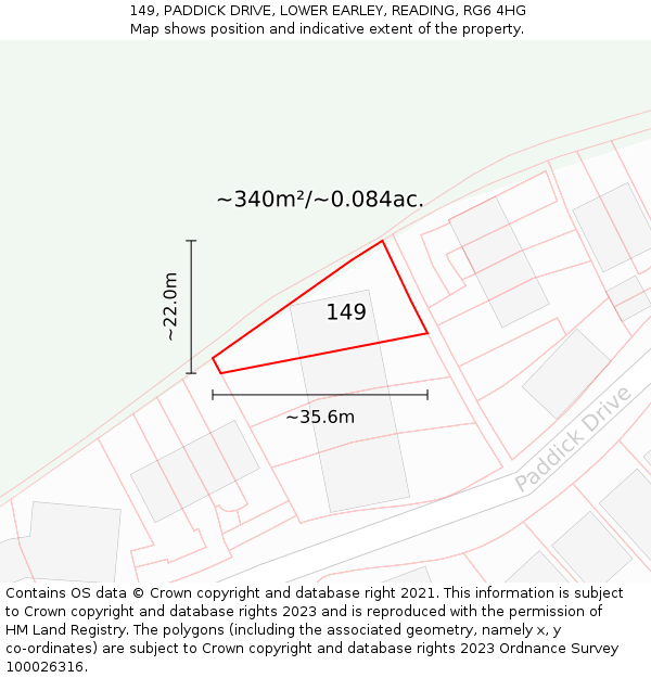 149, PADDICK DRIVE, LOWER EARLEY, READING, RG6 4HG: Plot and title map