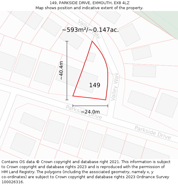 149, PARKSIDE DRIVE, EXMOUTH, EX8 4LZ: Plot and title map