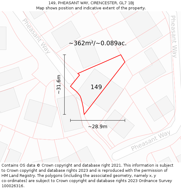 149, PHEASANT WAY, CIRENCESTER, GL7 1BJ: Plot and title map