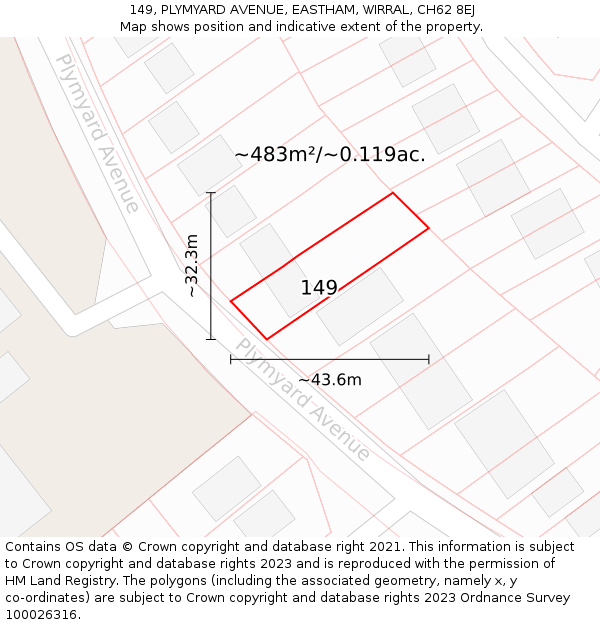149, PLYMYARD AVENUE, EASTHAM, WIRRAL, CH62 8EJ: Plot and title map
