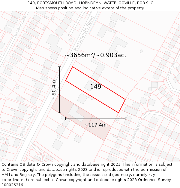 149, PORTSMOUTH ROAD, HORNDEAN, WATERLOOVILLE, PO8 9LG: Plot and title map